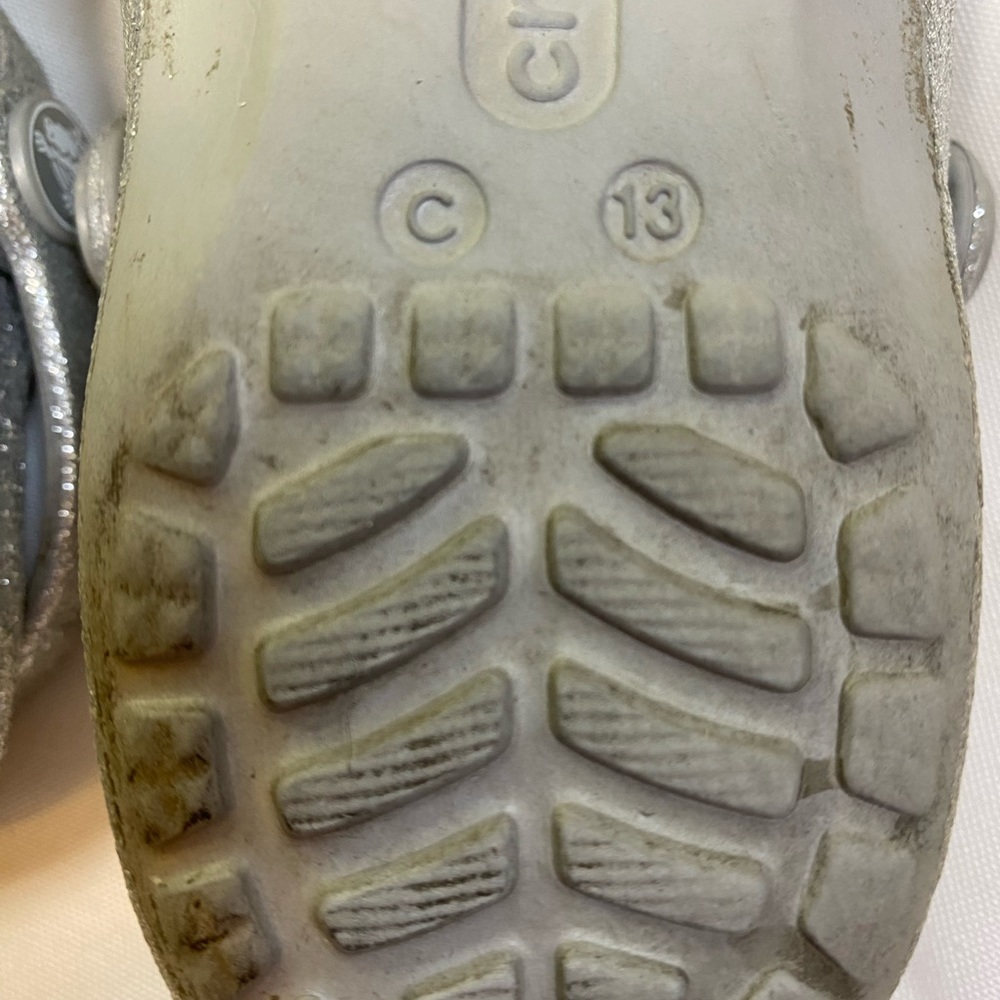 Crocs girls silver glitter sandals shoes double ankle straps Sz 13 - Picture 7 of 9